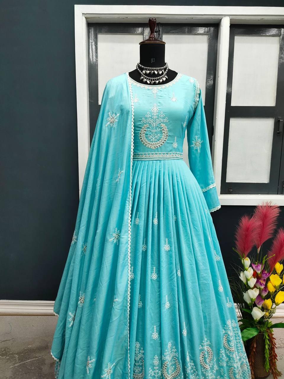 Blue Parampara Silk Embroidery Salwar Suit with Dupatta - Indiakreations