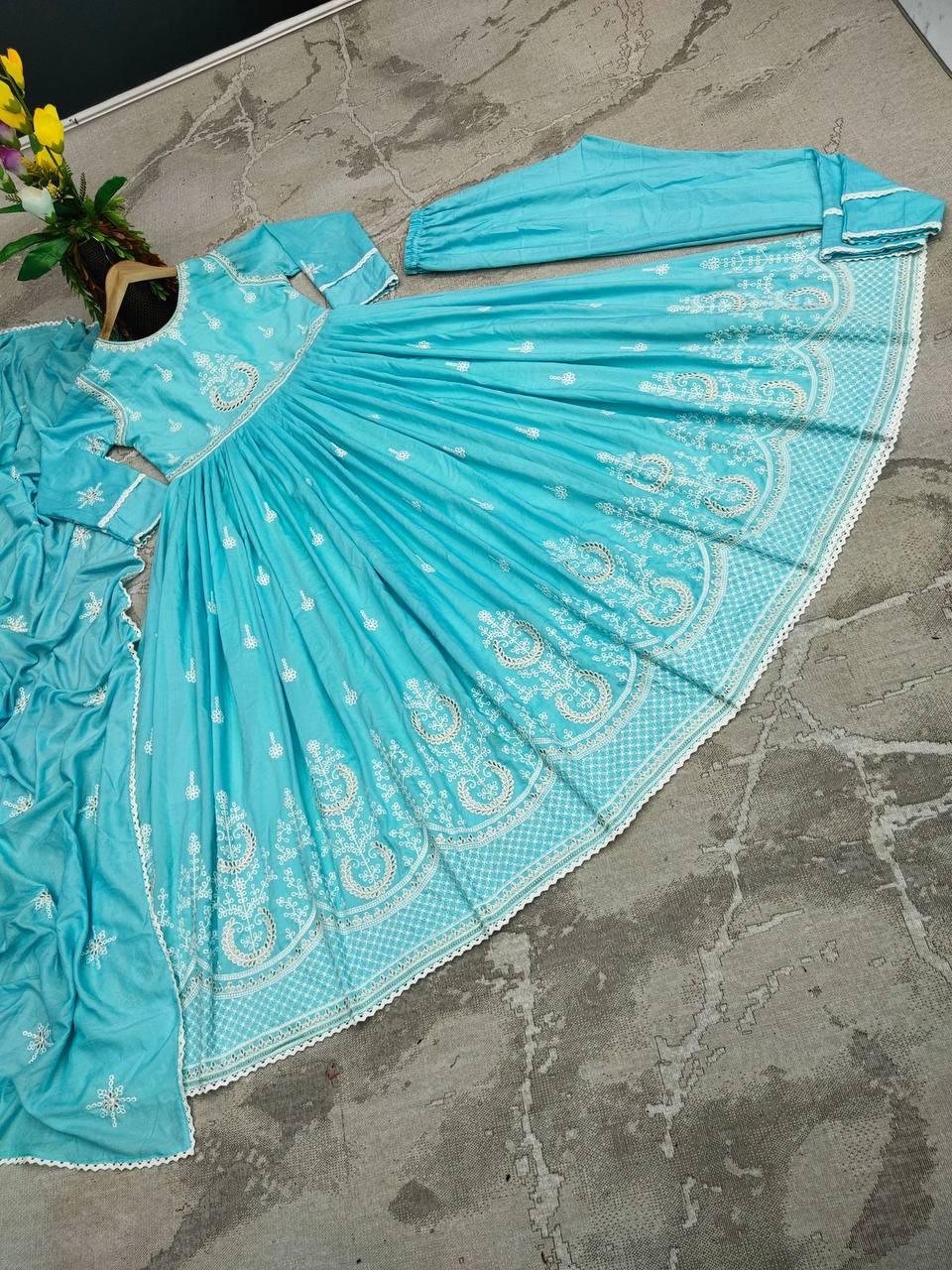 Blue Parampara Silk Embroidery Salwar Suit with Dupatta - Indiakreations