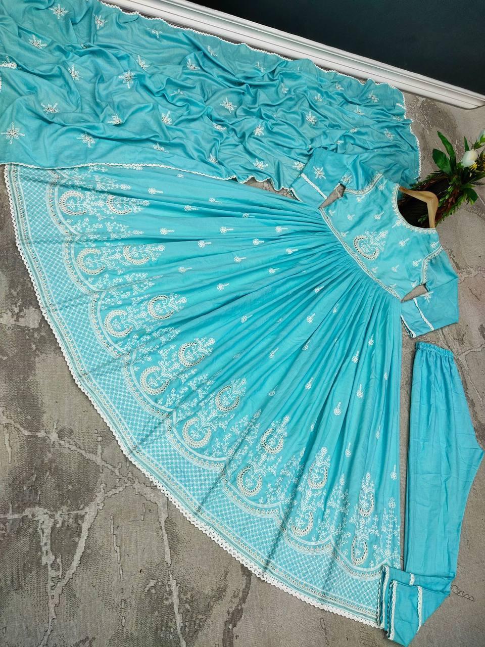 Blue Parampara Silk Embroidery Salwar Suit with Dupatta - Indiakreations