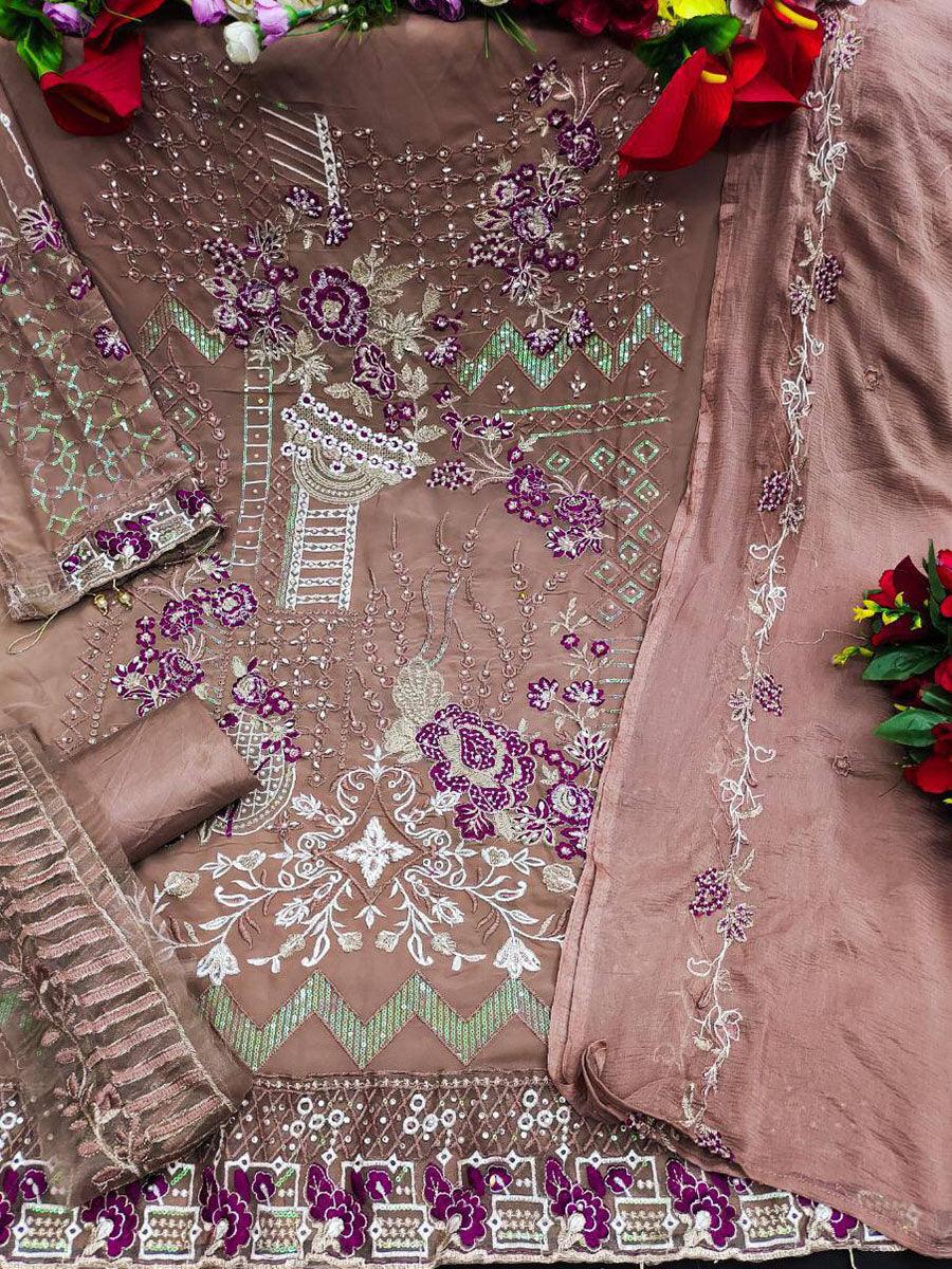 Dusty Peach Georgette Embroidery Anarkali with Dupatta Set - Indiakreations