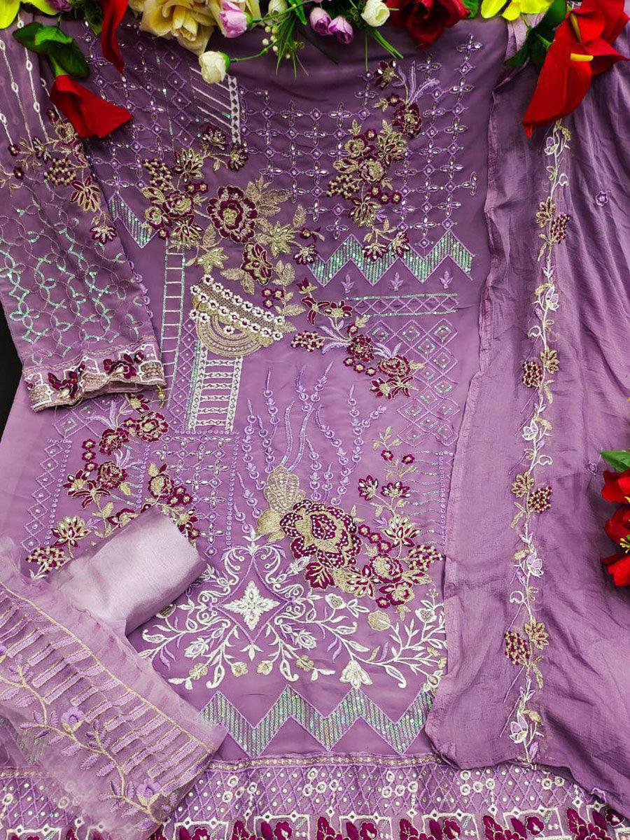 Heather Purple Georgette Embroidery Anarkali with Dupatta Set - Indiakreations