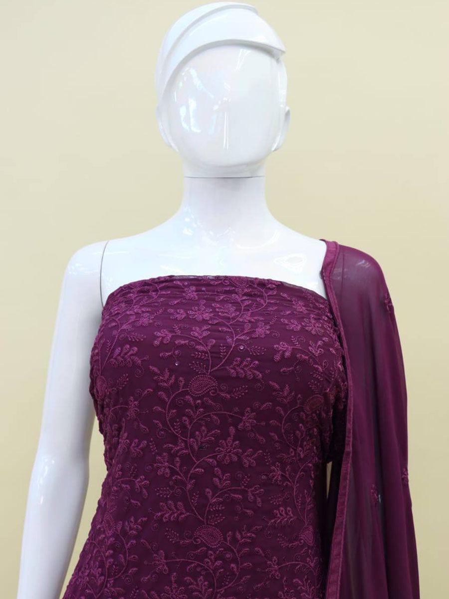 Wine Purple Georgette Embroidery Anarkali with Dupatta Set - Indiakreations