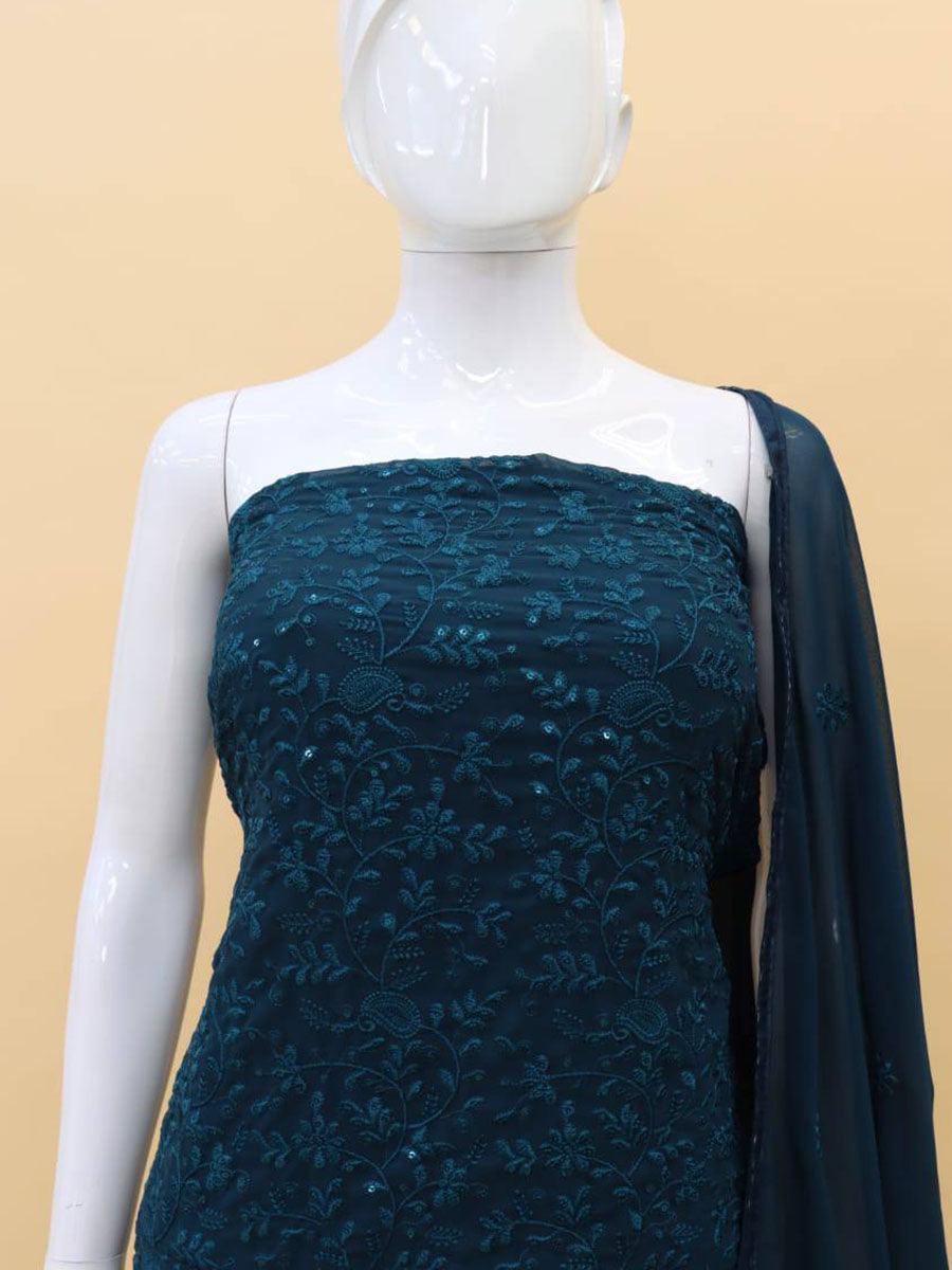 Deep Teal Georgette Embroidery Anarkali with Dupatta Set - Indiakreations