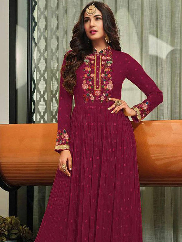 Sangria Purple Georgette Embroidery Anarkali with Dupatta Set - Indiakreations