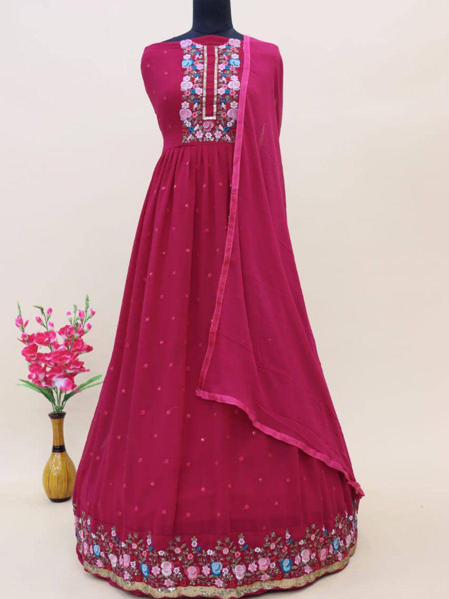 Sangria Purple Georgette Embroidery Anarkali with Dupatta Set - Indiakreations