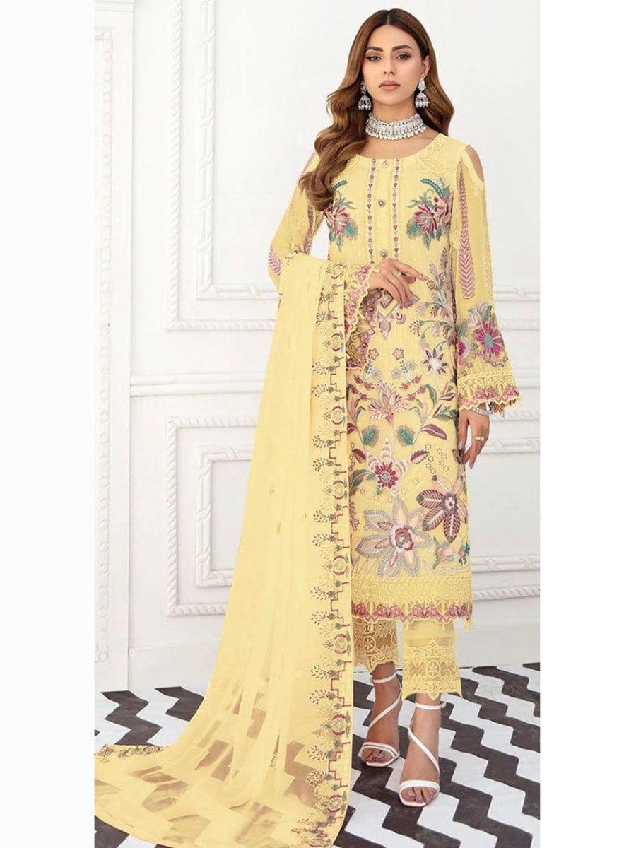 Yellow Georgette Embroidery Anarkali with Dupatta Set - Indiakreations