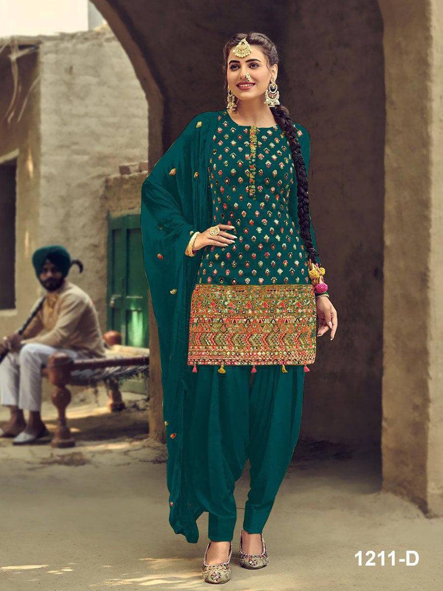 Peacock Green Georgette Embroidery Anarkali with Dupatta Set - Indiakreations