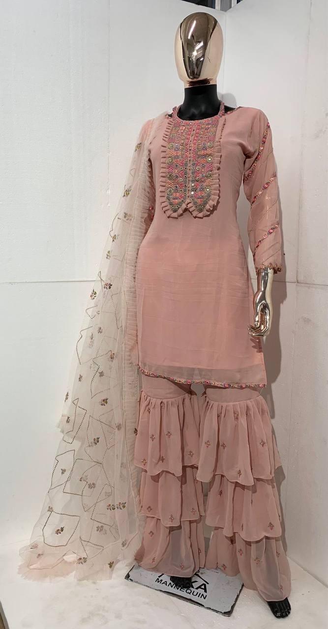 Baby Pink Georgette Embroidery Anarkali With Dupatta Set - Indiakreations