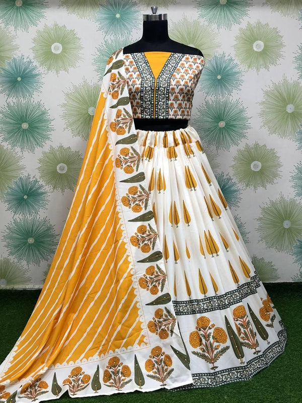 Mustard Yellow Soft Silk Lehenga Choli - Indiakreations