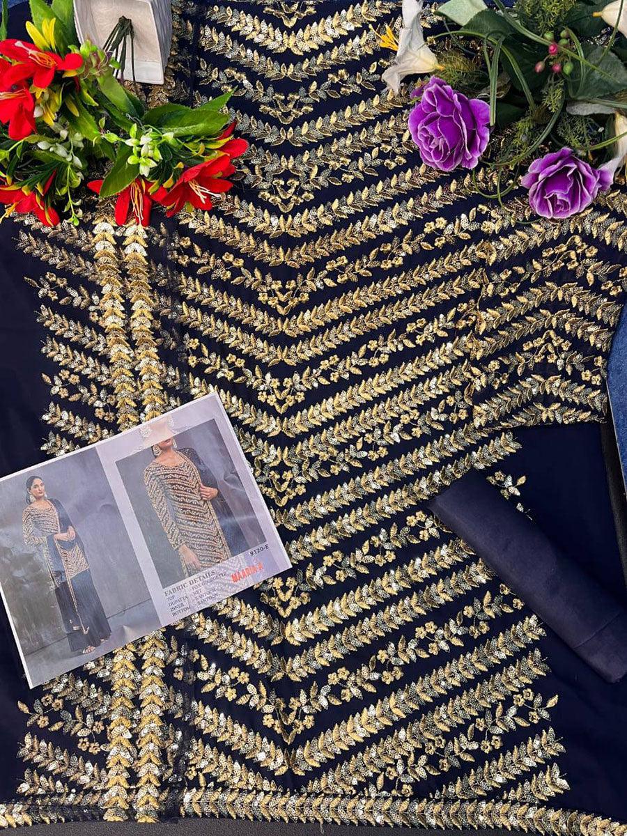 Navy Blue Georgette Embroidery Anarkali with Dupatta Set - Indiakreations