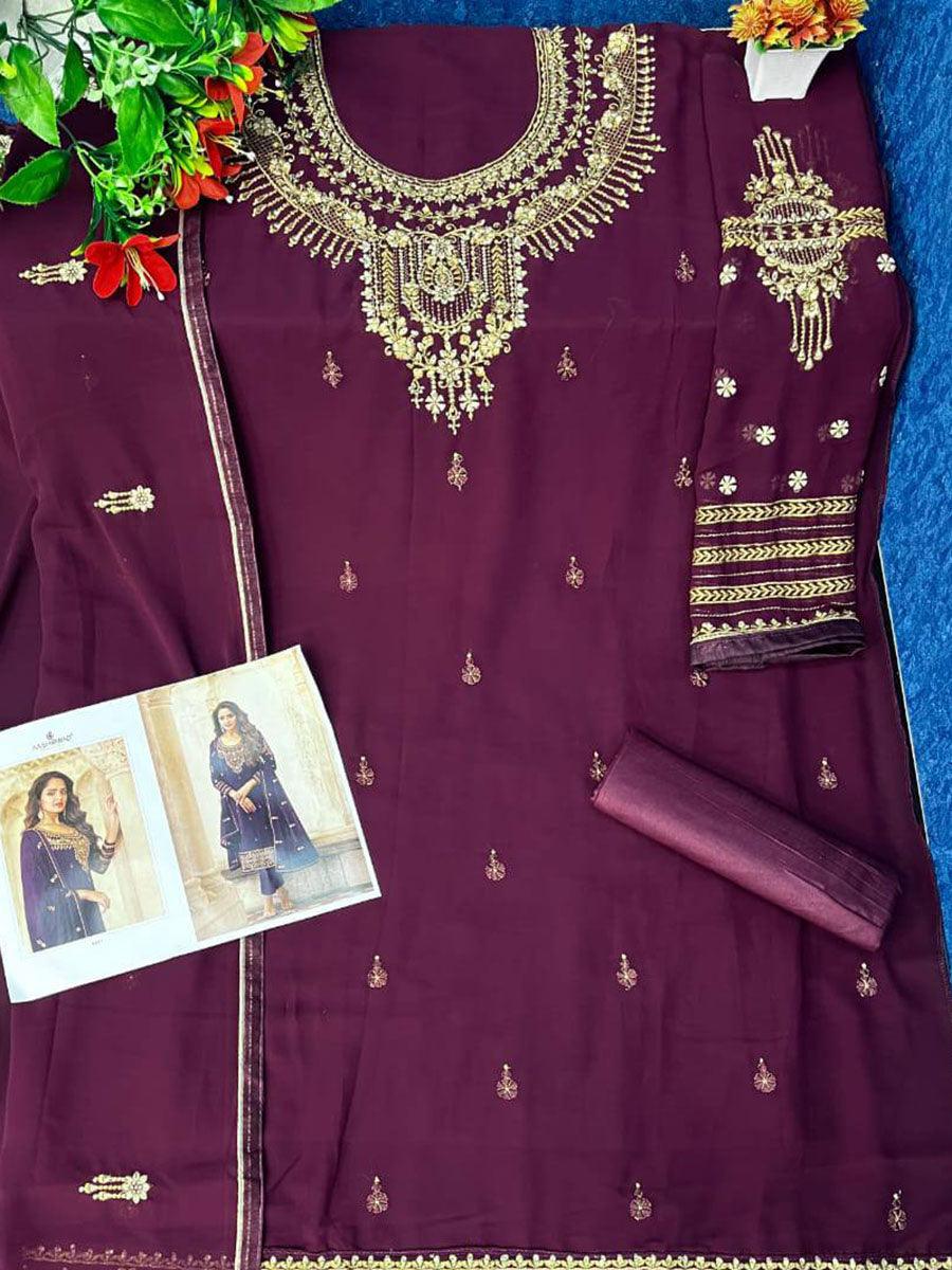 Sangria Purple Georgette Embroidery Anarkali with Dupatta Set - Indiakreations