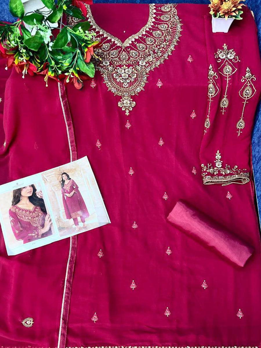 Deep Pink Georgette Embroidery Anarkali with Dupatta Set - Indiakreations