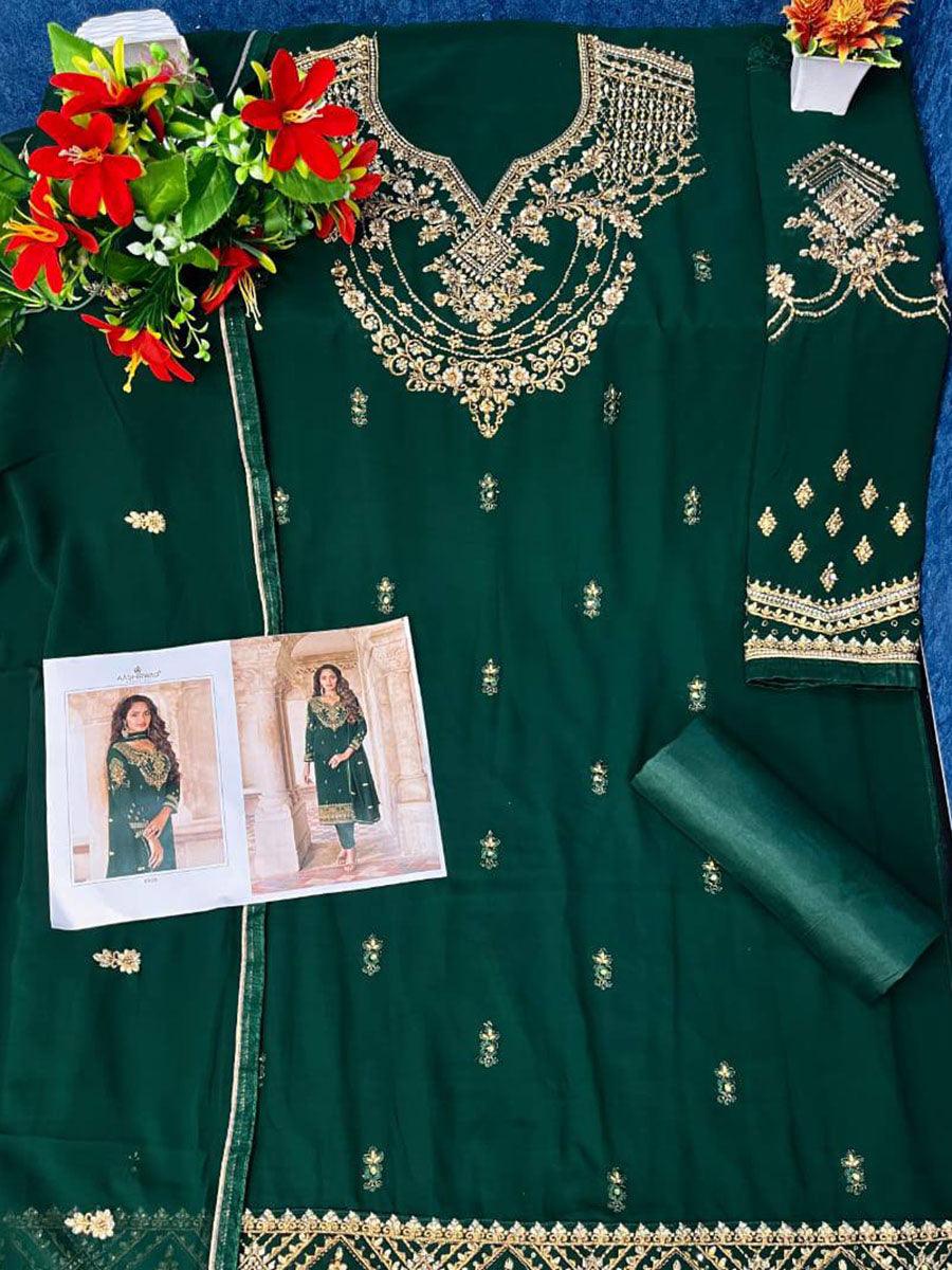 Kelly Green Georgette Embroidery Anarkali with Dupatta Set - Indiakreations