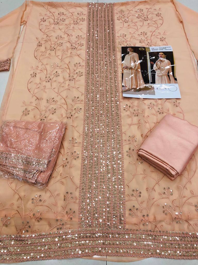 Peach Georgette Embroidery Anarkali With Dupatta Set - Indiakreations