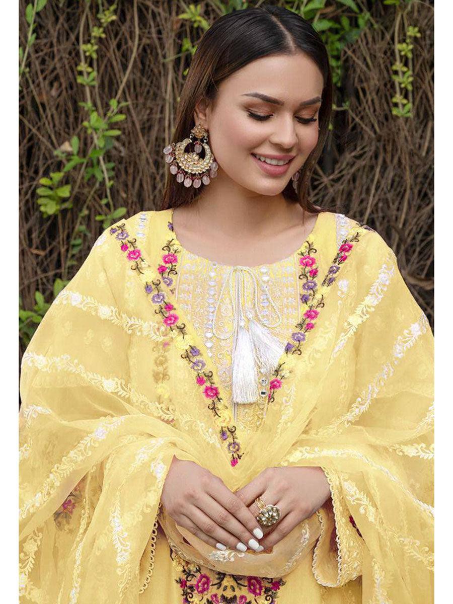 Yellow Georgette Embroidery Anarkali with Dupatta Set - Indiakreations