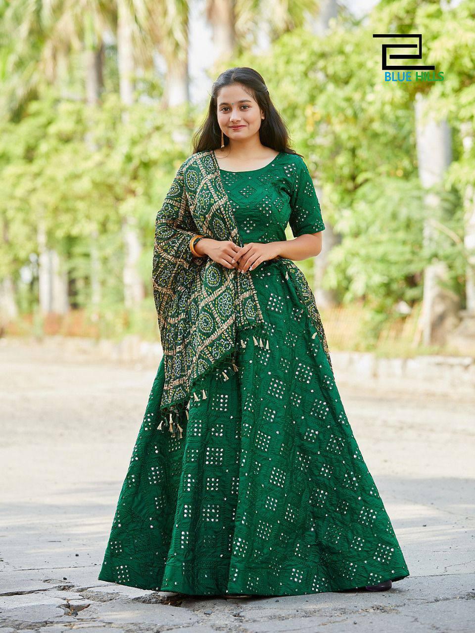 Bottel Green Banglori Silk Lehenga Choli - Indiakreations