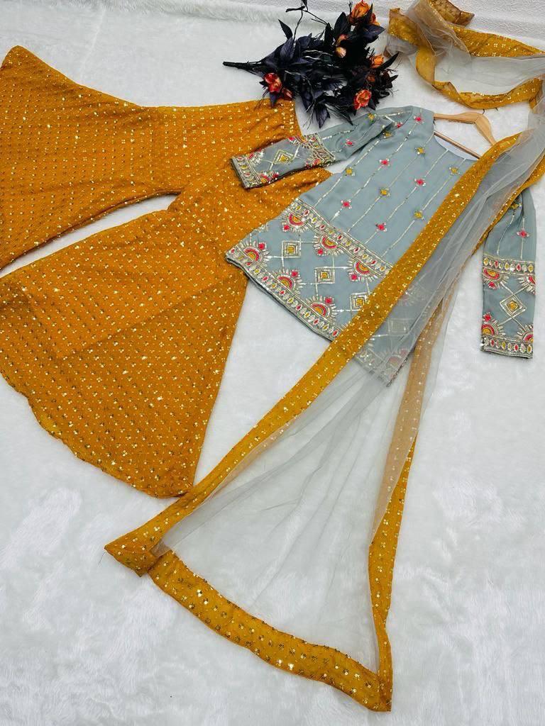 Mustard Yellow Georgette Embroidery Salwar Suit with Dupatta - Indiakreations