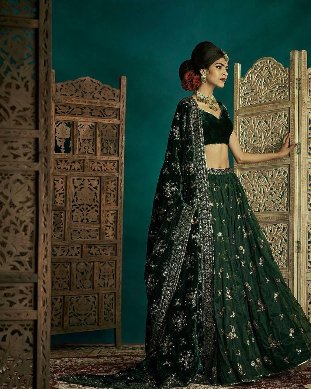 Green Maska Silk Embroidery Lehenga Choli with Dupatta - Indiakreations