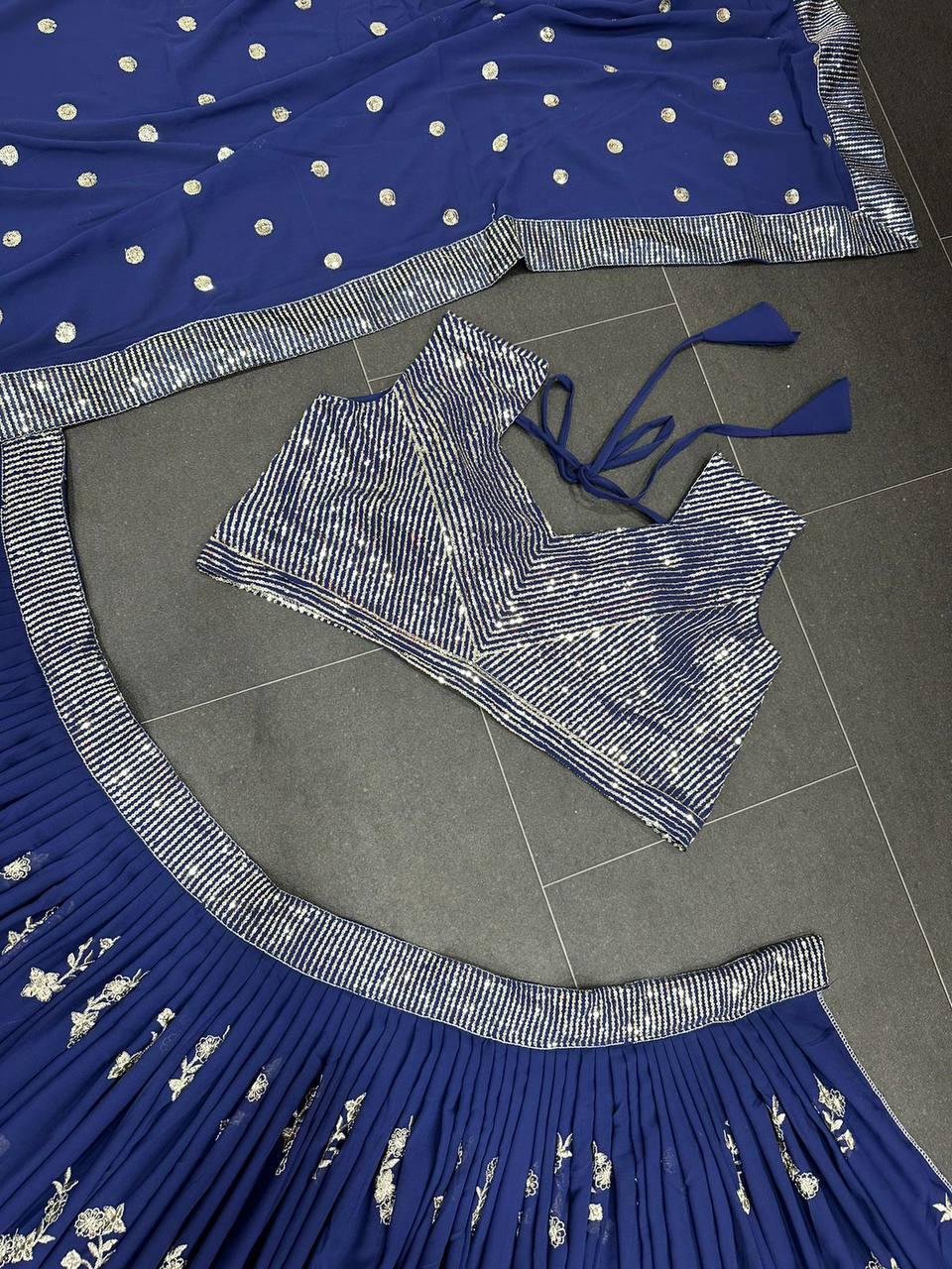 Blue Georgette Embroidery Lehenga Choli with Dupatta - Indiakreations