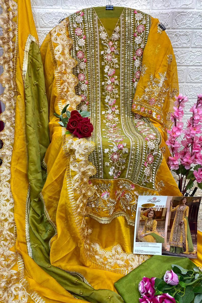 Yellow Organza Embroidery Anarkali With Dupatta Set - Indiakreations