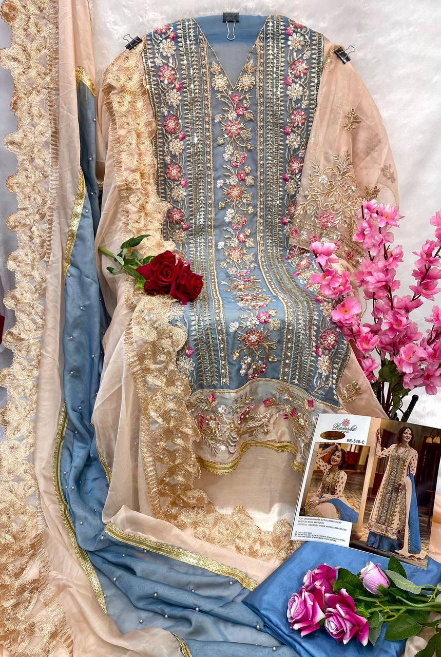 Pastel Brown Organza Embroidery Anarkali With Dupatta Set - Indiakreations