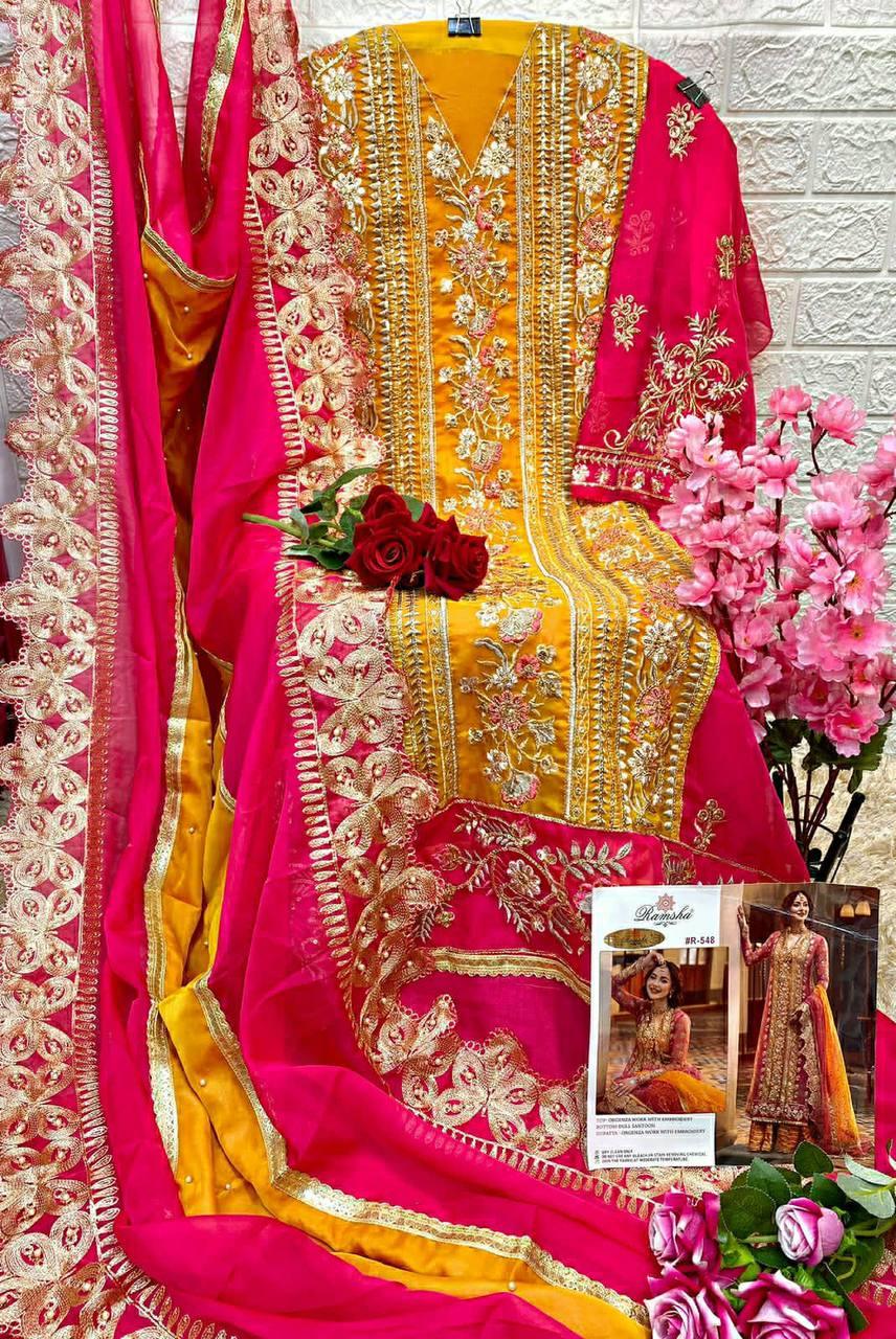 Dusty Pink Organza Embroidery Anarkali With Dupatta Set - Indiakreations