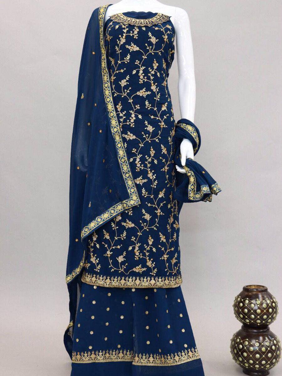 Blue Georgette Embroidery Anarkali with Dupatta Set - Indiakreations