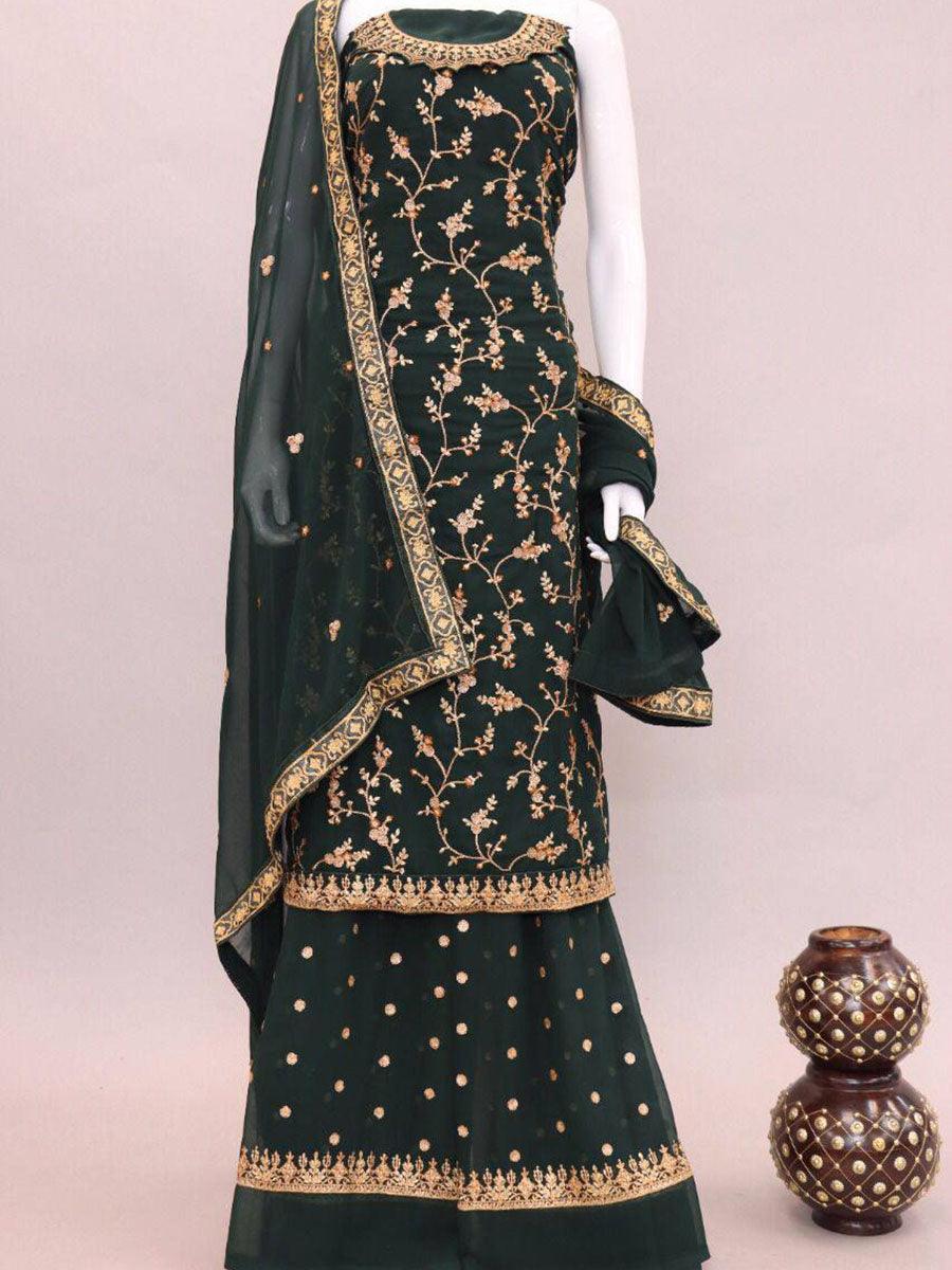 Forest Green Georgette Embroidery Anarkali with Dupatta Set - Indiakreations