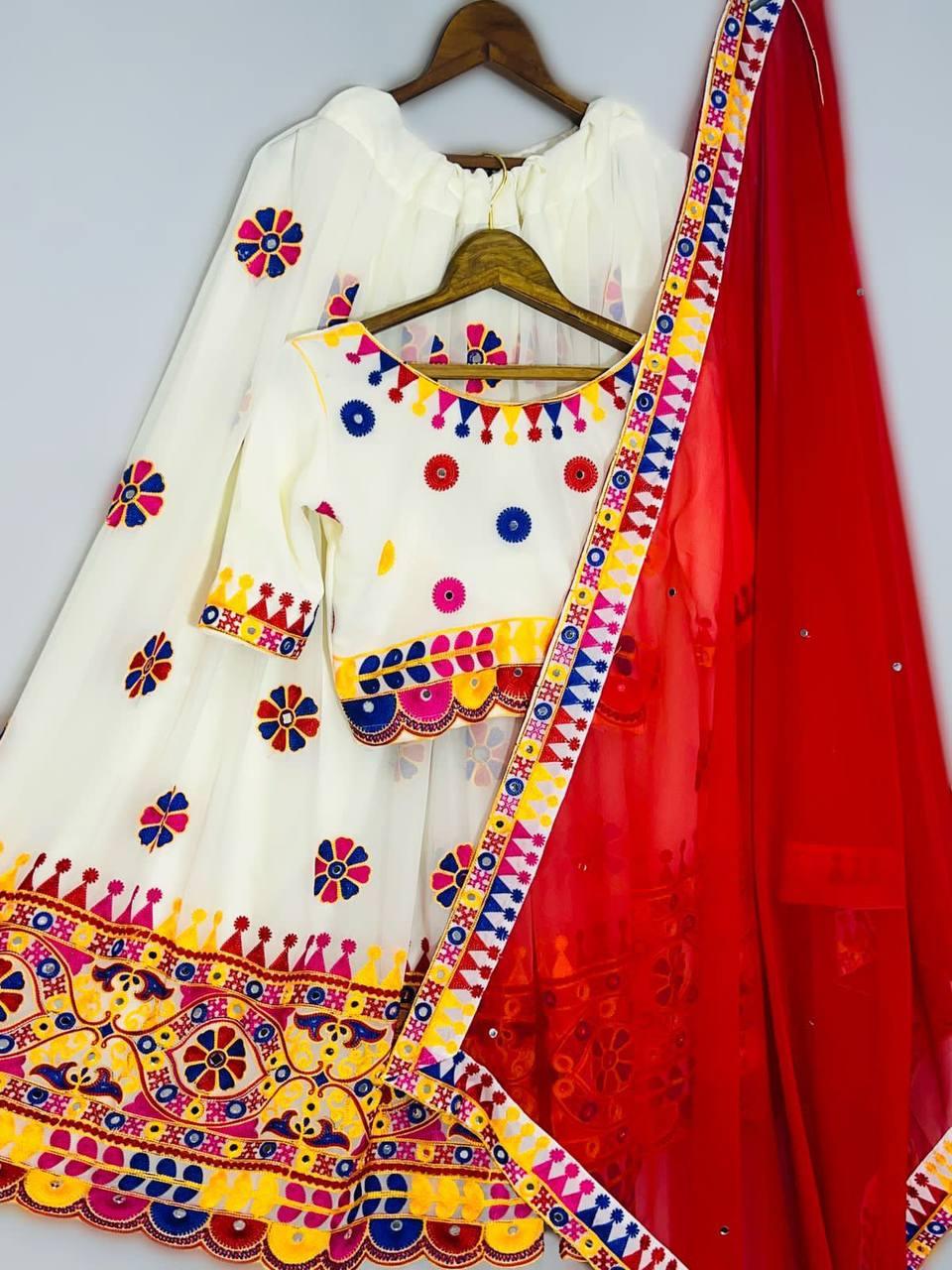 Daisy White Georgette Silk Embroidery Lehenga Choli - Indiakreations