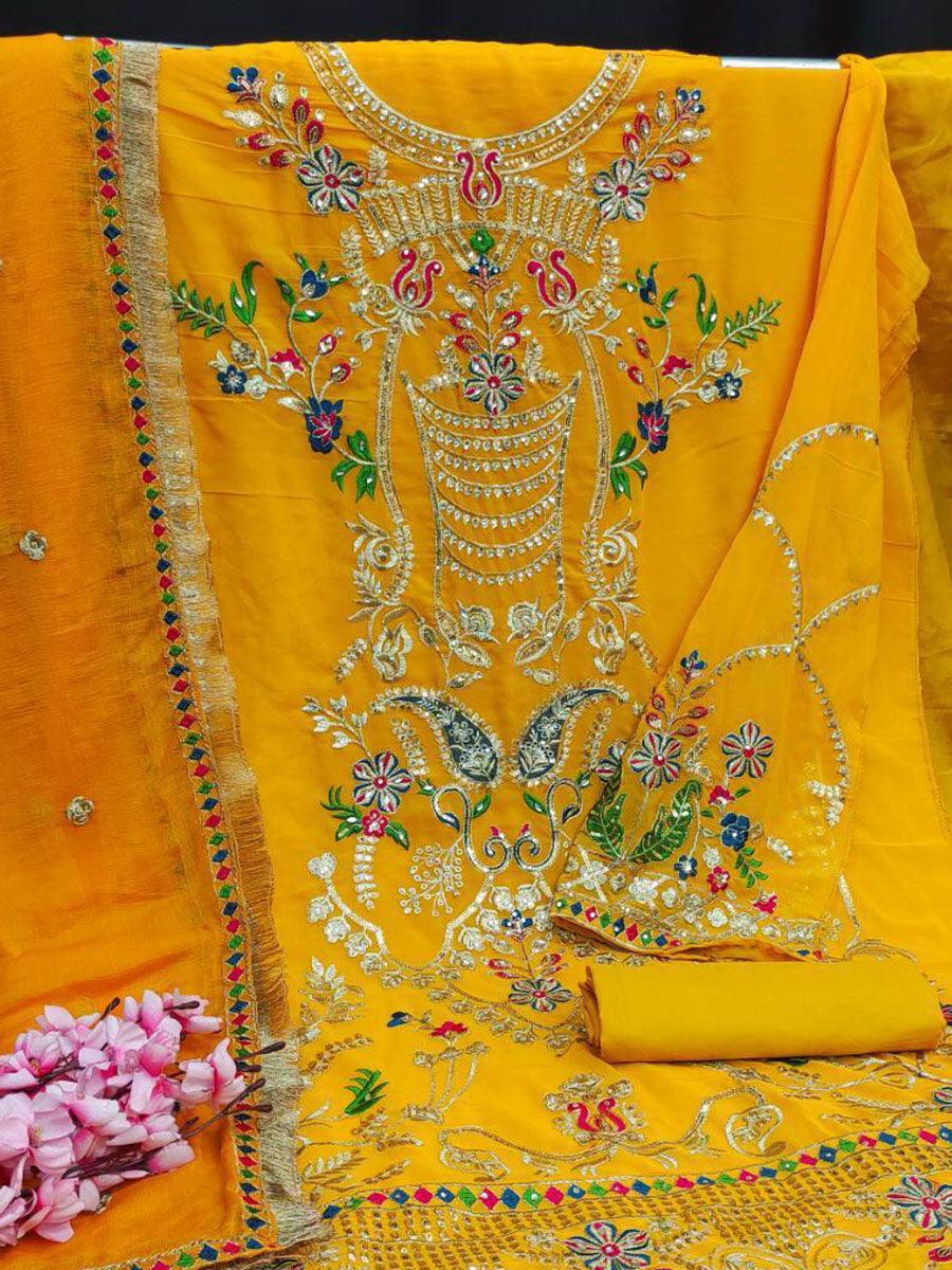 Orange Georgette Embroidery Anarkali with Dupatta Set - Indiakreations