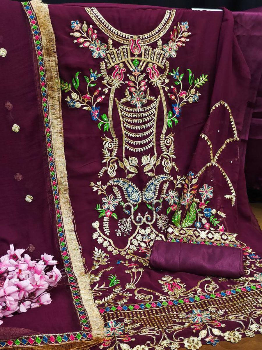 Magenta Purple Georgette Embroidery Anarkali with Dupatta Set - Indiakreations