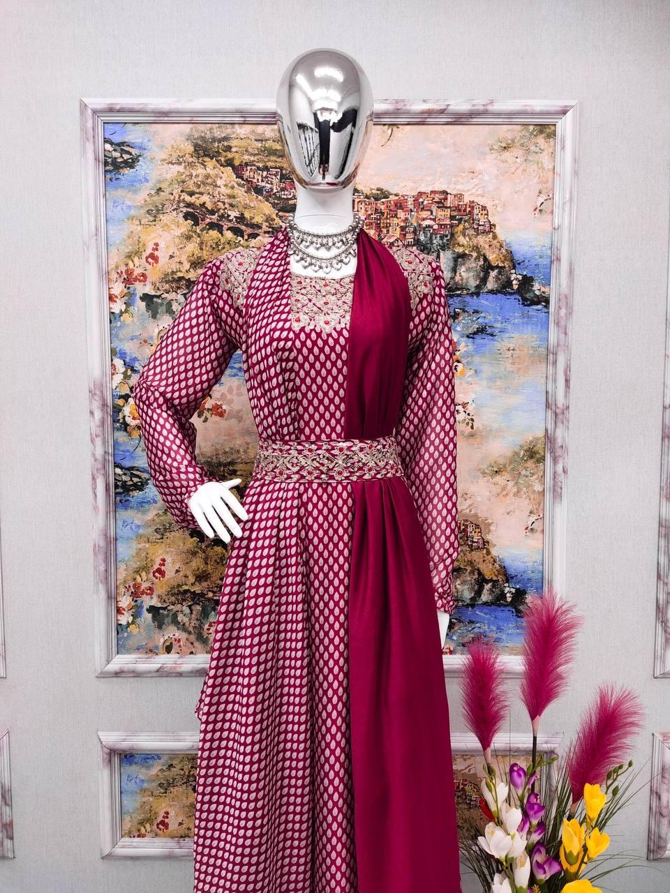 Dark Pink Georgette Embroidery Salwar Suit with Dupatta - Indiakreations