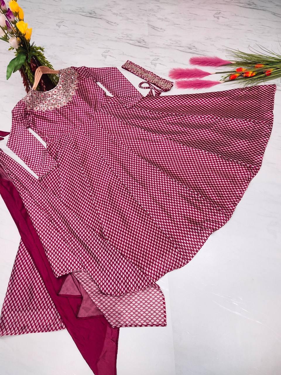 Dark Pink Georgette Embroidery Salwar Suit with Dupatta - Indiakreations