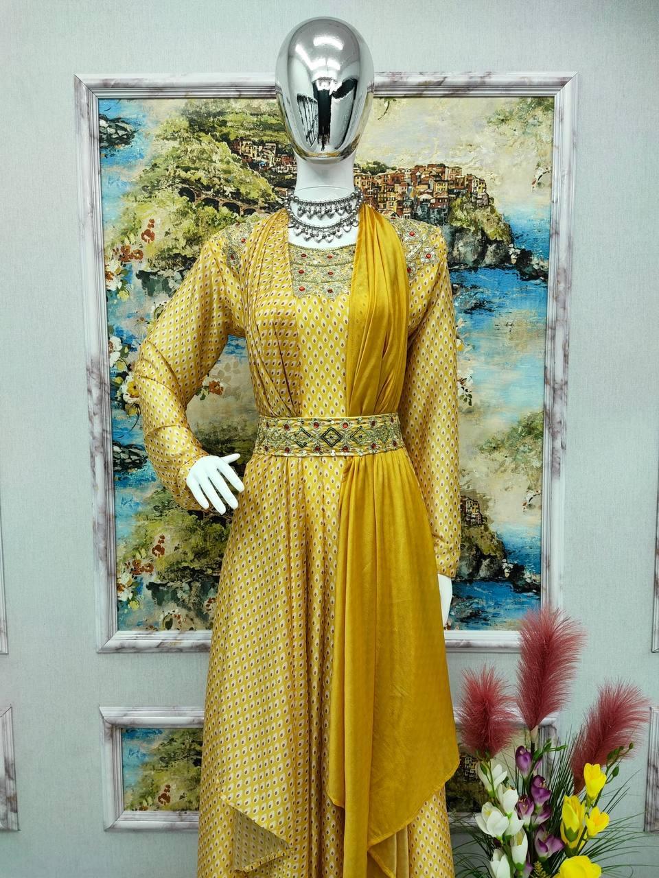 Yellow Georgette Embroidery Salwar Suit with Dupatta - Indiakreations