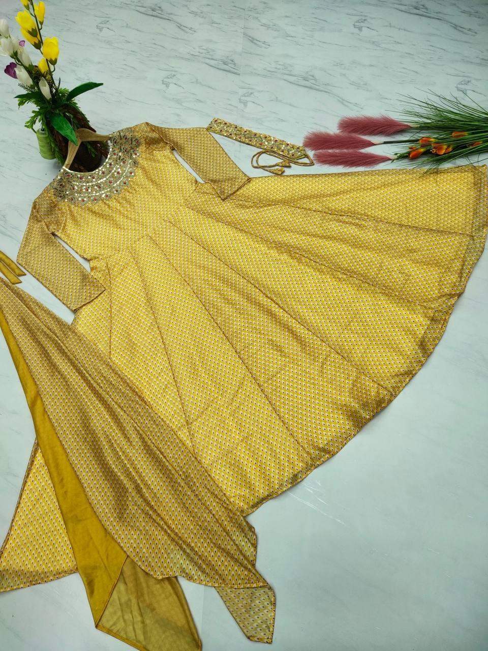 Yellow Georgette Embroidery Salwar Suit with Dupatta - Indiakreations