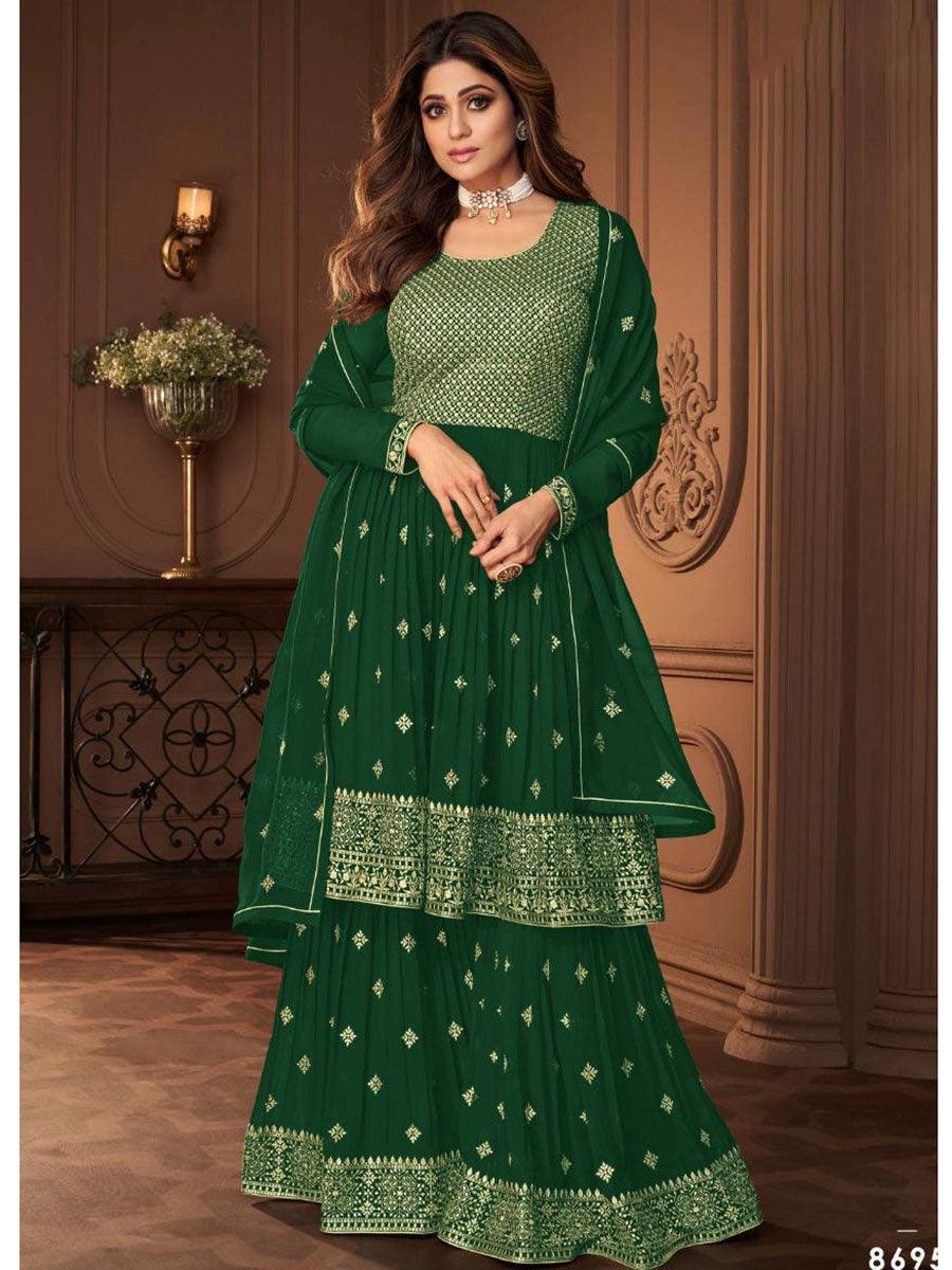 Forest Green Georgette Embroidery Anarkali with Dupatta Set - Indiakreations