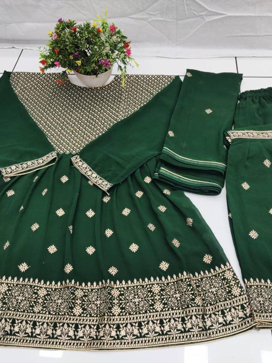 Forest Green Georgette Embroidery Anarkali with Dupatta Set - Indiakreations