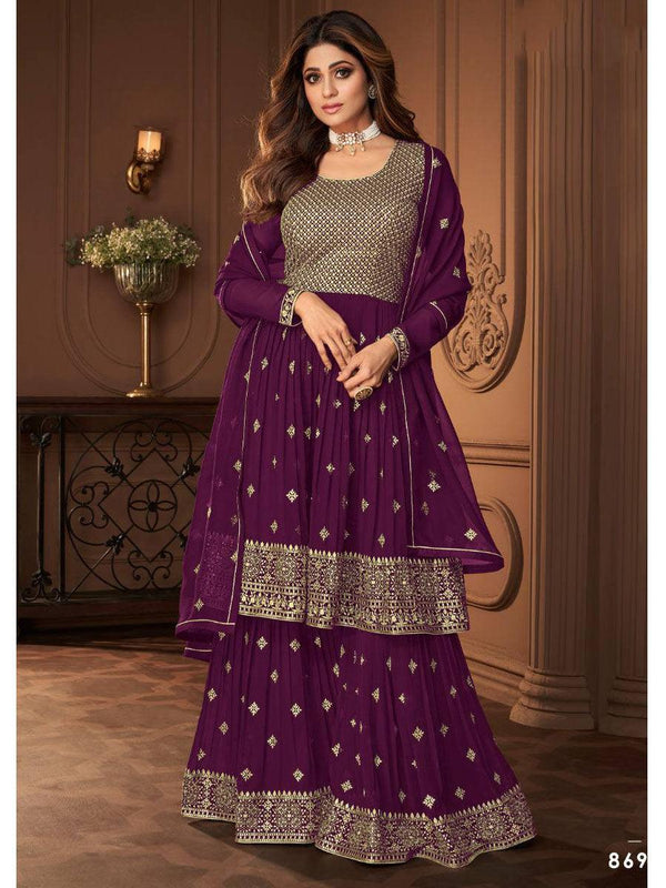 Magenta Purple Georgette Embroidery Anarkali with Dupatta Set - Indiakreations