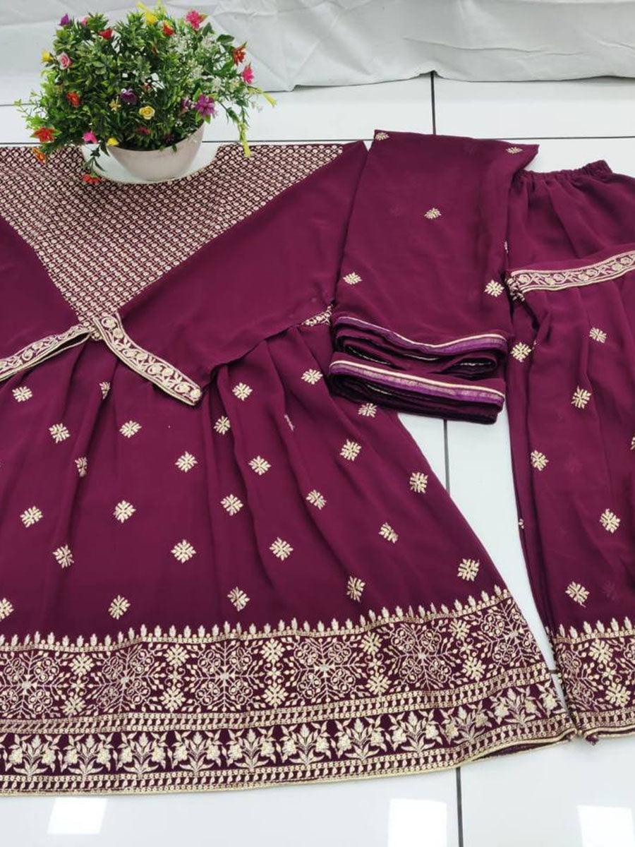 Magenta Purple Georgette Embroidery Anarkali with Dupatta Set - Indiakreations