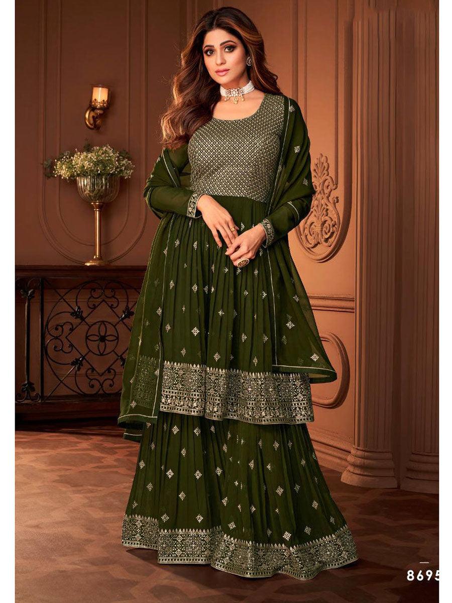 Moss Green Georgette Embroidery Anarkali with Dupatta Set - Indiakreations