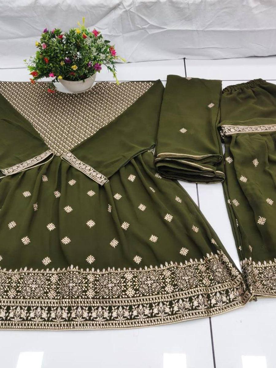 Moss Green Georgette Embroidery Anarkali with Dupatta Set - Indiakreations