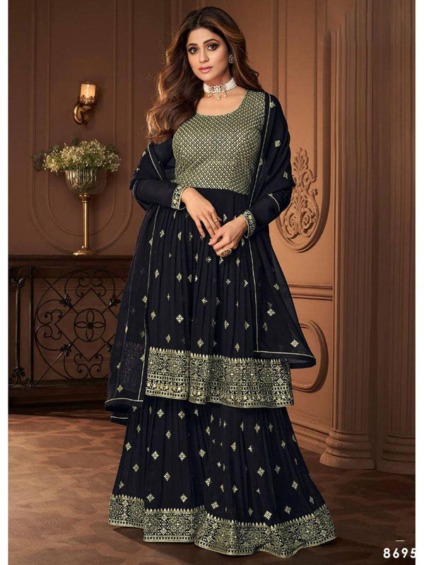 Black Georgette Embroidery Anarkali with Dupatta Set - Indiakreations