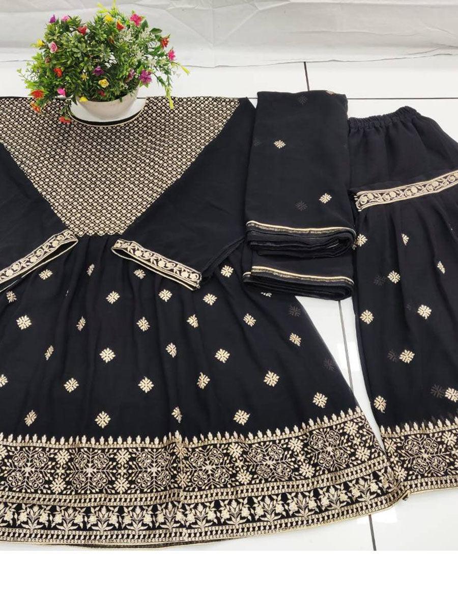 Black Georgette Embroidery Anarkali with Dupatta Set - Indiakreations