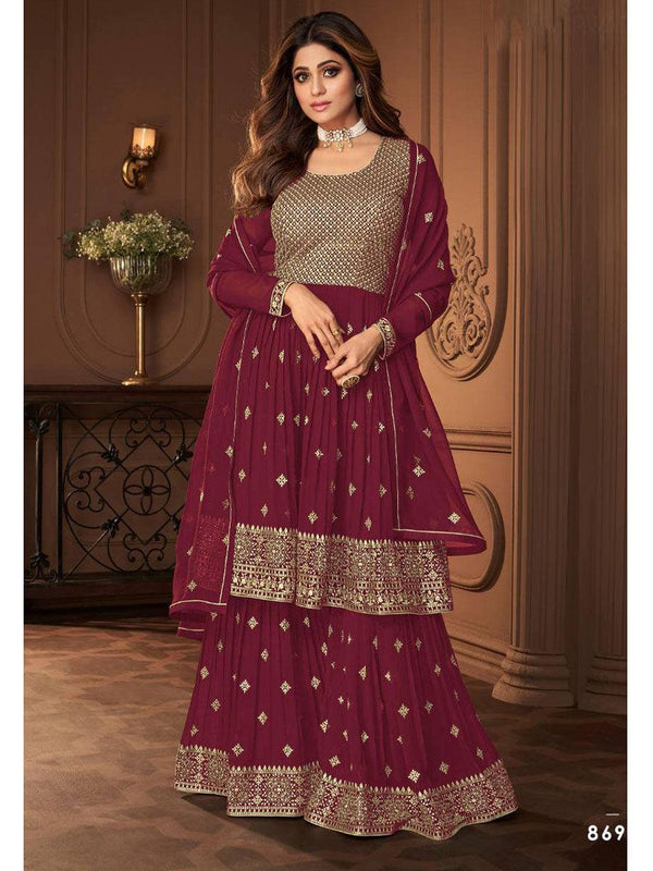 Sangria Purple Georgette Embroidery Anarkali with Dupatta Set - Indiakreations