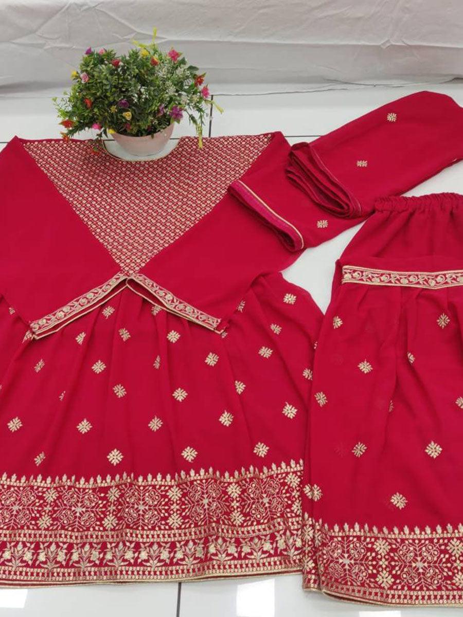 Dark Pink Georgette Embroidery Anarkali with Dupatta Set - Indiakreations