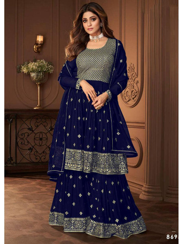 Royal Blue Georgette Embroidery Anarkali with Dupatta Set - Indiakreations