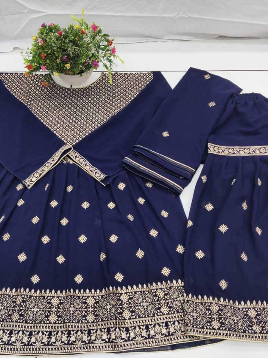 Royal Blue Georgette Embroidery Anarkali with Dupatta Set - Indiakreations