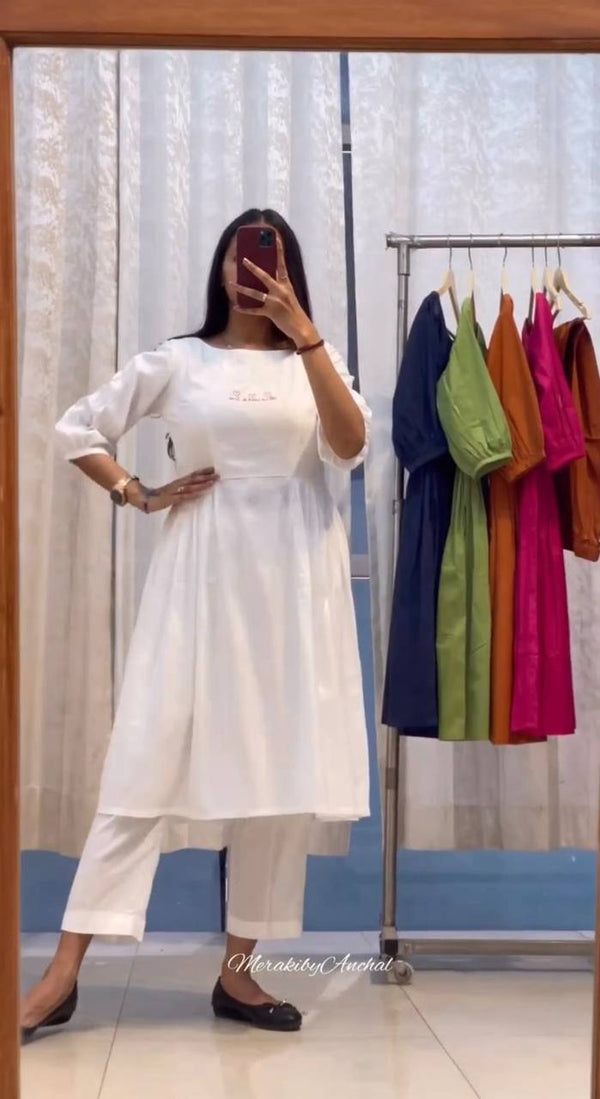 White Salab Cotton Salwar Suit With Dupatta Set