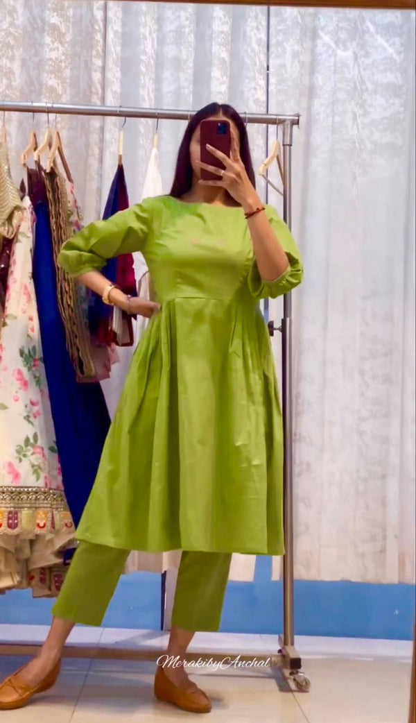 Green Salab Cotton Salwar Suit With Dupatta Set