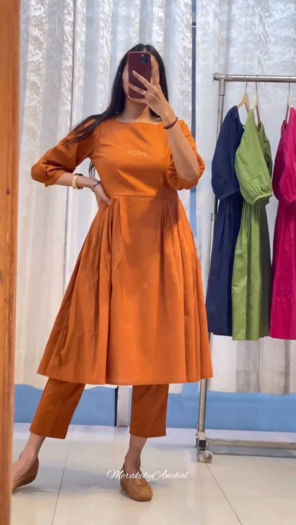 Orange Salab Cotton Salwar Suit With Dupatta Set